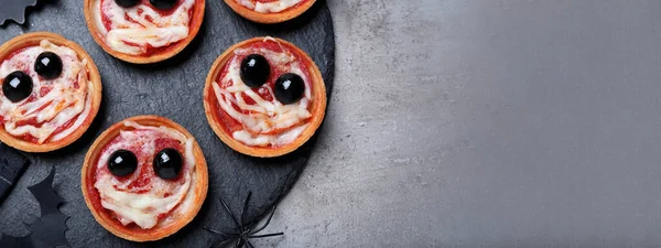 Cute Monster Tartlets Served Grey Table Flat Lay Space Text — Stock Photo, Image