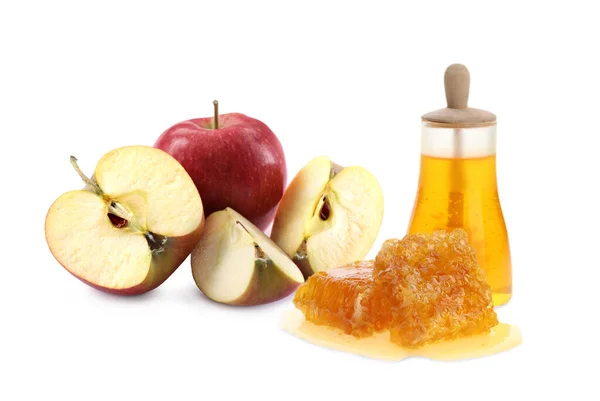 Natural Sweet Honey Tasty Fresh Apples White Background — Photo