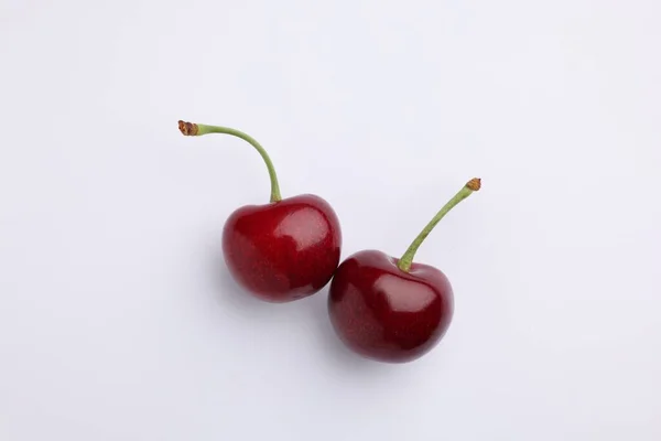 Two Fresh Sweet Cherries White Background — Stock Photo, Image