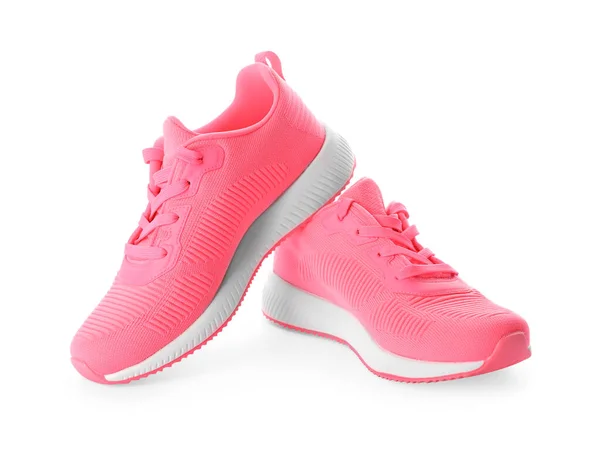 Pair Stylish Pink Sneakers White Background — Stock Photo, Image