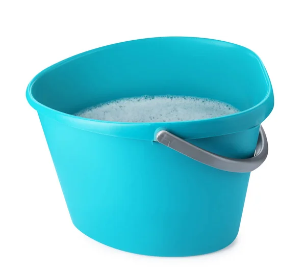 Turquoise Bucket Detergent Isolated White — Stok fotoğraf