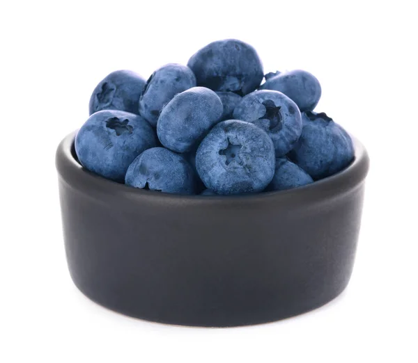 Tasty Fresh Ripe Blueberries Bowl White Background — стоковое фото
