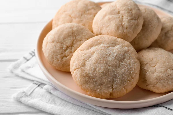 Delicious Sugar Cookies White Wooden Table Closeup — Fotografia de Stock