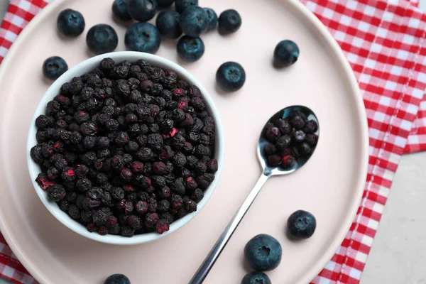 Freeze Dried Fresh Blueberries Table Top View — Stockfoto