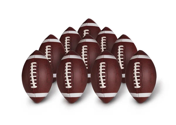 Many Leather American Football Balls White Background — Stockfoto
