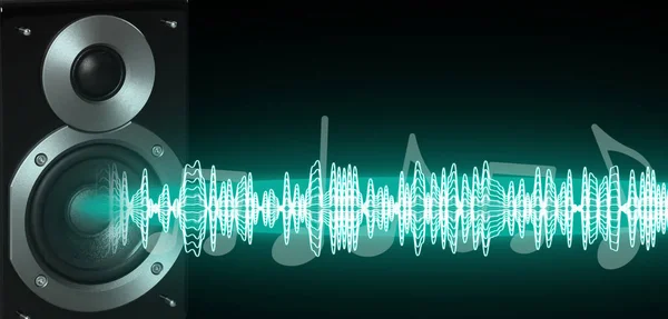 Modern Powerful Audio Speaker Sound Waves Dark Background Banner Design — Photo