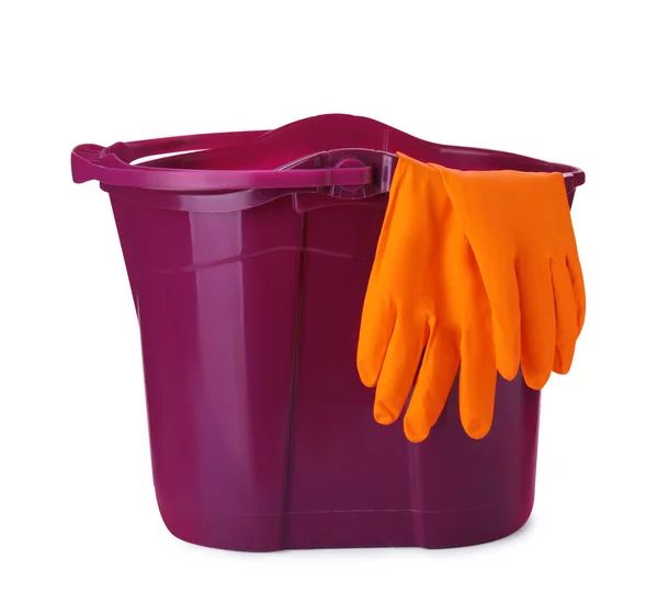 Purple Bucket Gloves Isolated White — Zdjęcie stockowe