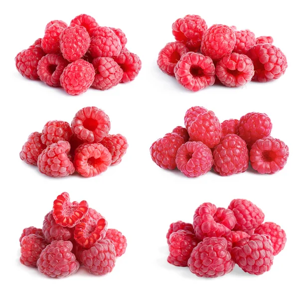 Set Heaps Delicious Ripe Raspberries White Background Royalty Free Stock Photos