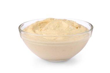 Bowl of tasty hummus isolated on white