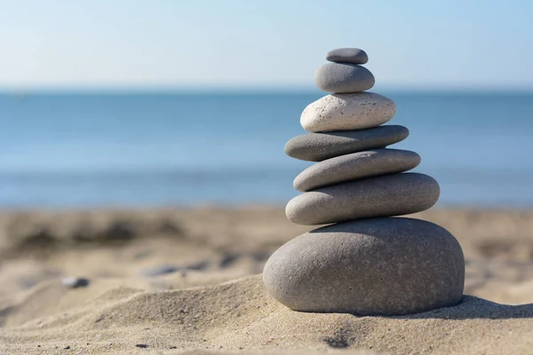 Stack Stones Sandy Beach Space Text — Fotografia de Stock