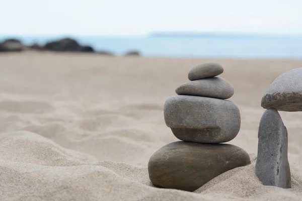 Stacks Stones Beautiful Sandy Beach Sea Space Text — Stock Fotó