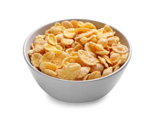 Bowl Tasty Crispy Corn Flakes Isolated White — Stockfoto