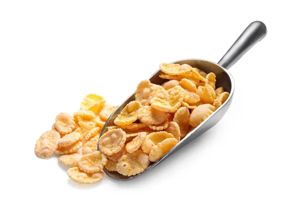 Metal Scoop Tasty Crispy Corn Flakes White Background Stock Image