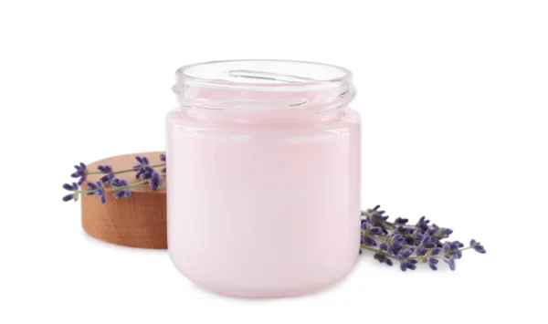 Jar Hand Cream Lavender White Background — Stock Photo, Image