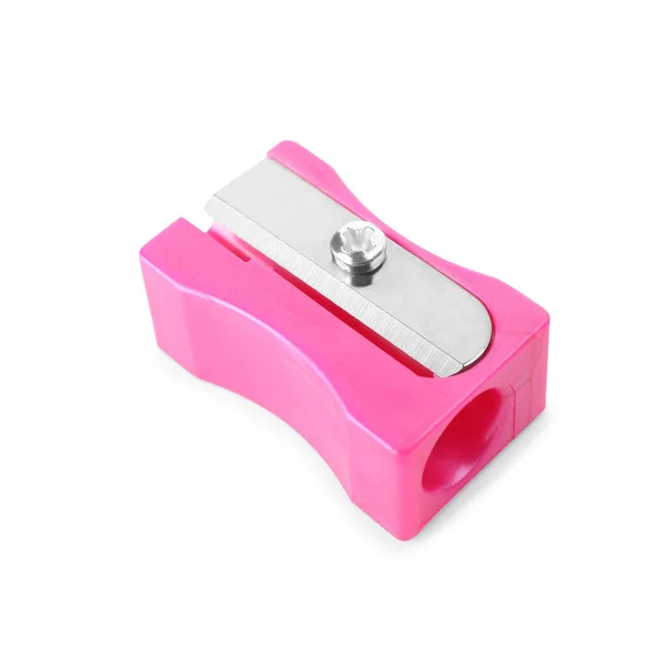 Plastic Pink Pencil Sharpener Isolated White — 스톡 사진