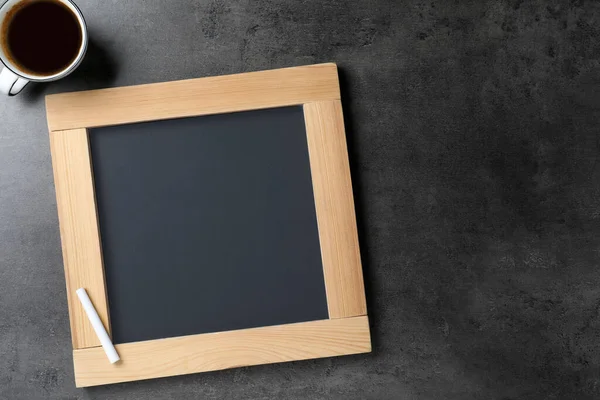 Clean Small Chalkboard Cup Coffee Grey Table Flat Lay Space — Stockfoto