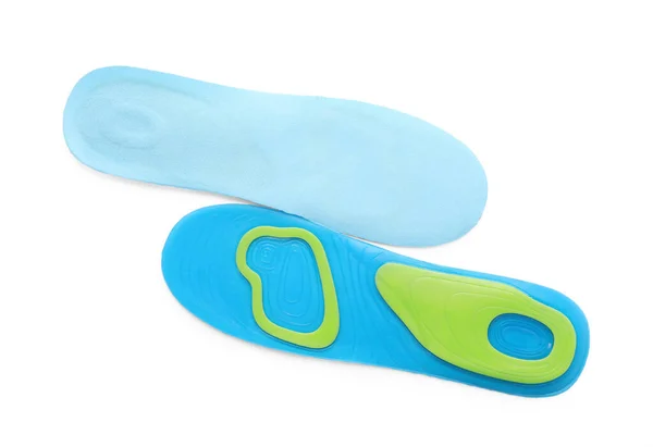 Light Blue Orthopedic Insoles Isolated White Top View — Stock Photo, Image
