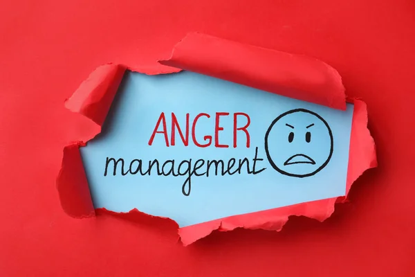 Διαχείριση Θυμού Κειμένου Και Ζωγραφισμένα Θυμωμένος Πρόσωπο Γαλάζιο Φόντο Προβολή — Φωτογραφία Αρχείου