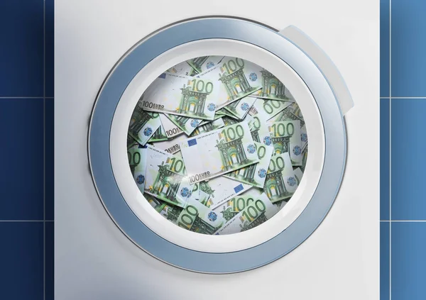 Money Laundering Many Euro Banknotes Washing Machine — ストック写真
