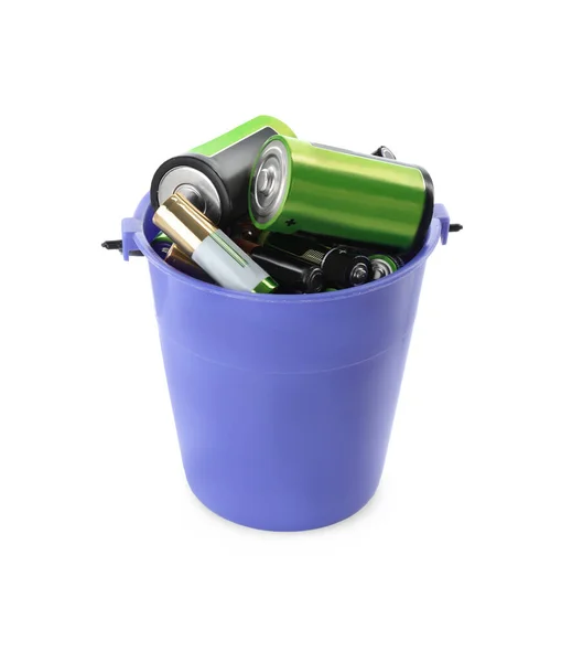 Used Batteries Bucket White Background — Foto de Stock