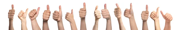 Collage Photos People Showing Thumbs Gestures White Background Banner Design — Stockfoto