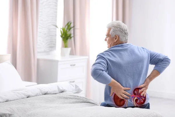 Senior Man Suffering Kidney Pain Home — Stock Fotó