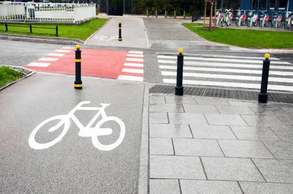 View Pedestrian Crossing Bike Way City — 图库照片