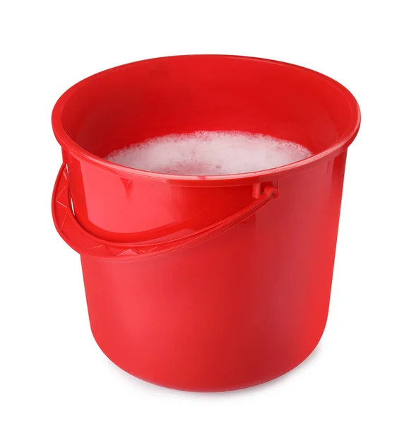Red Bucket Detergent Isolated White — Fotografia de Stock