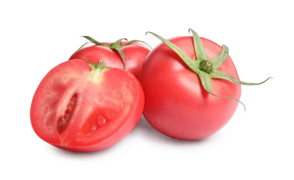 Whole Cut Red Tomatoes White Background — Stock Fotó