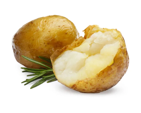 Tasty Pieces Baked Potatoes Rosemary White Background — Φωτογραφία Αρχείου