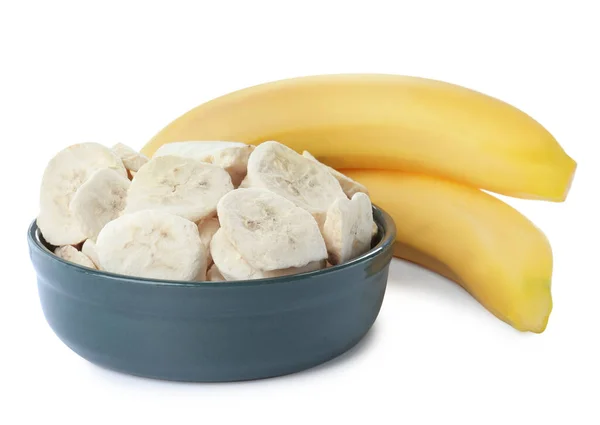 Сладкие Сублимированные Свежие Бананы Белом Фоне — стоковое фото