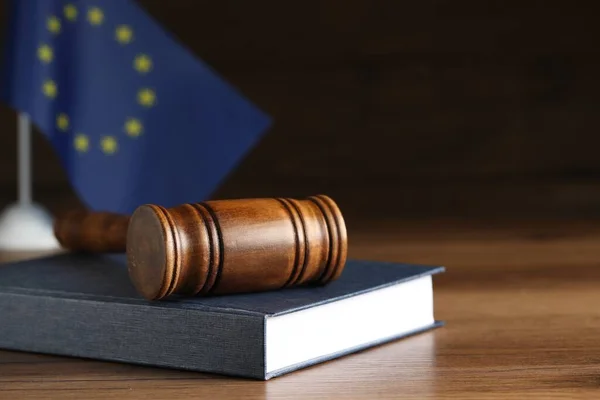 Judge Gavel Book Wooden Table European Union Flag Space Text — Stockfoto