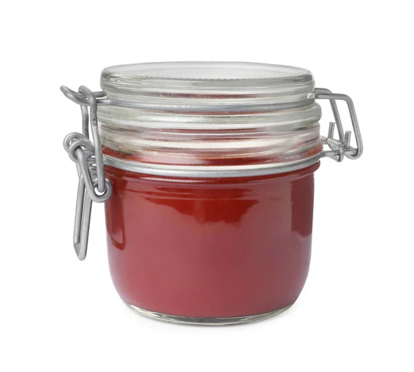 Tasty Ketchup Glass Jar Isolated White — Photo
