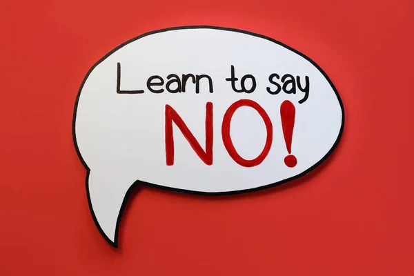 Paper Speech Bubble Phrase Learn Say Red Background Top View — Stok fotoğraf