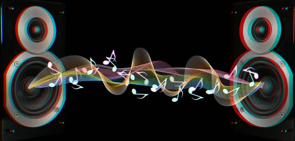 Modern Powerful Audio Speakers Sound Waves Dark Background Banner Design — Photo