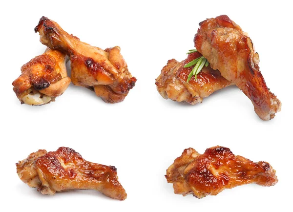 Set Tasty Roasted Chicken Wings White Background — Stock Fotó