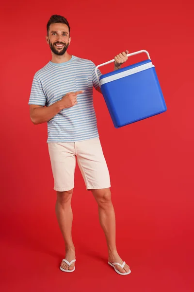 Happy Man Cool Box Red Background — Foto Stock