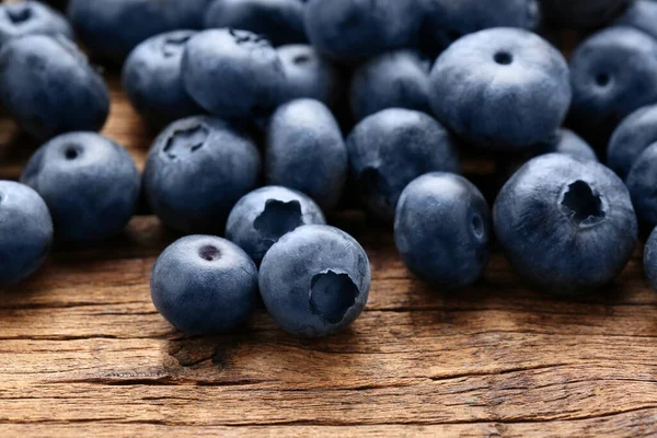 Many Tasty Fresh Blueberries Wooden Table Closeup — Stock Fotó