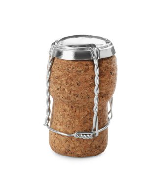 Beyaz muselet kapaklı köpüklü şarap mantarı.