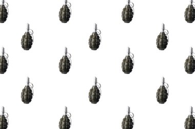 Set with hand grenades on white background