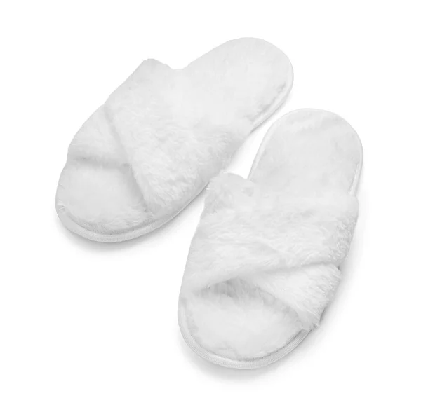 Pair Soft Slippers Isolated White — Stock Photo, Image