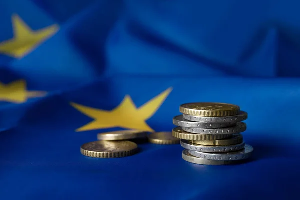 Many Different Coins European Union Flag Space Text — Stockfoto