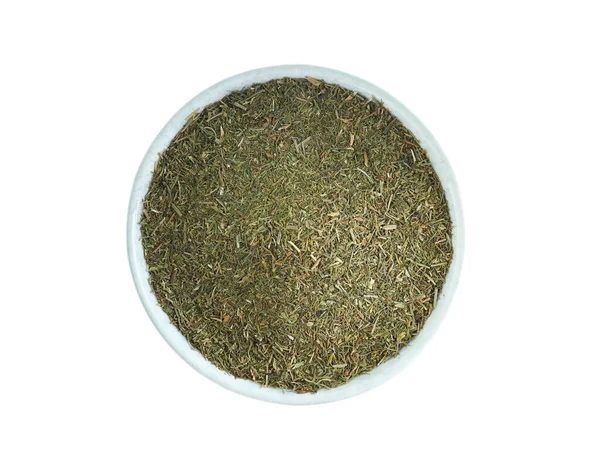 Bowl Aromatic Dry Dill White Background Top View — Stock Fotó