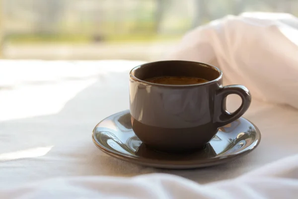 Cup Aromatic Morning Coffee Bed — Foto de Stock