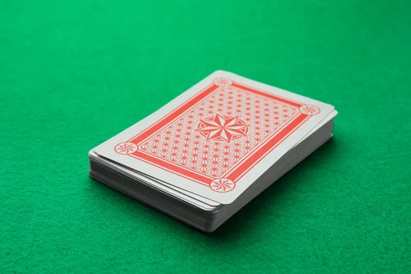 Deck Playing Cards Green Table Closeup Poker Game — Fotografia de Stock