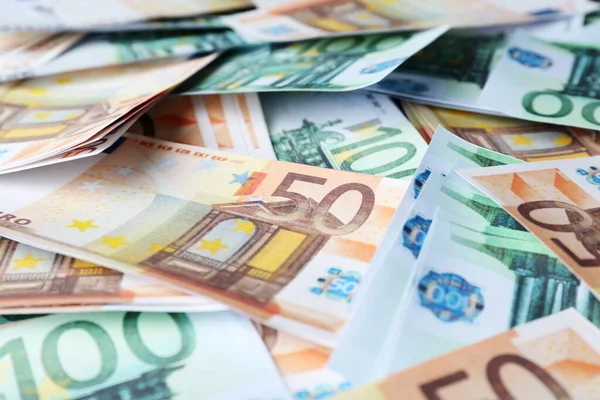 Different Euro Banknotes Background Closeup Money Exchange — Foto de Stock