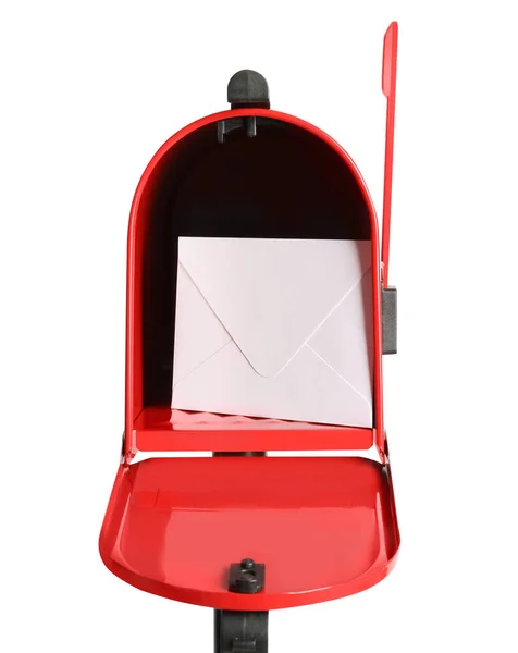 Open Red Letter Box Correspondence White Background — Stockfoto