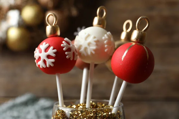 Delicious Christmas Ball Cake Pops Blurred Background Closeup — Stock Photo, Image