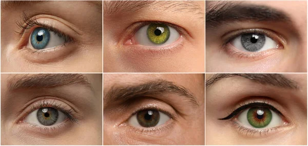 Κολάζ Φωτογραφίες Ανθρώπων Όμορφα Μάτια Διαφορετικών Χρωμάτων Σχεδιασμός Banner — Φωτογραφία Αρχείου