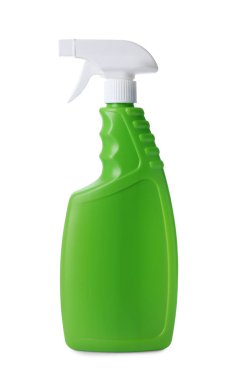 Spray bottle of detergent isolated on white. Cleaning supply